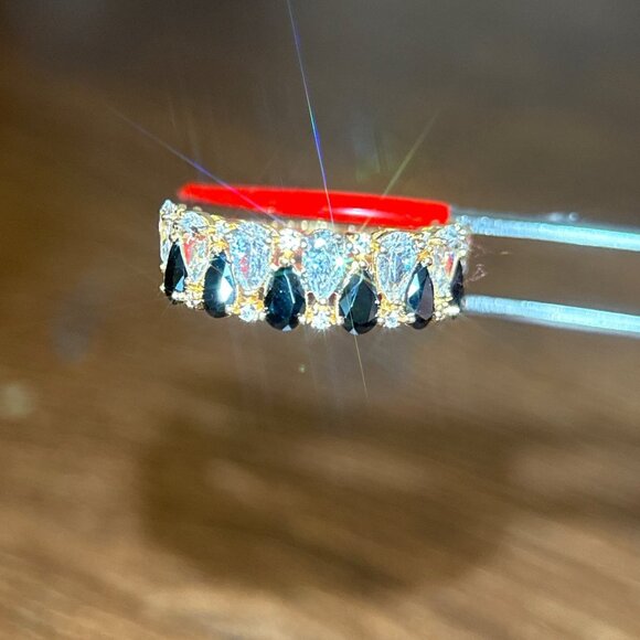 925 Gold Vermeil Alternating Black/White Cz Ring - Picture 5 of 11